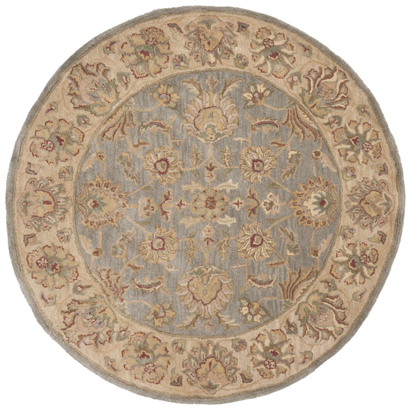 Tapis bleu / beige en laine touffeté à la main Cranmore, Rond 3 pi 6 po