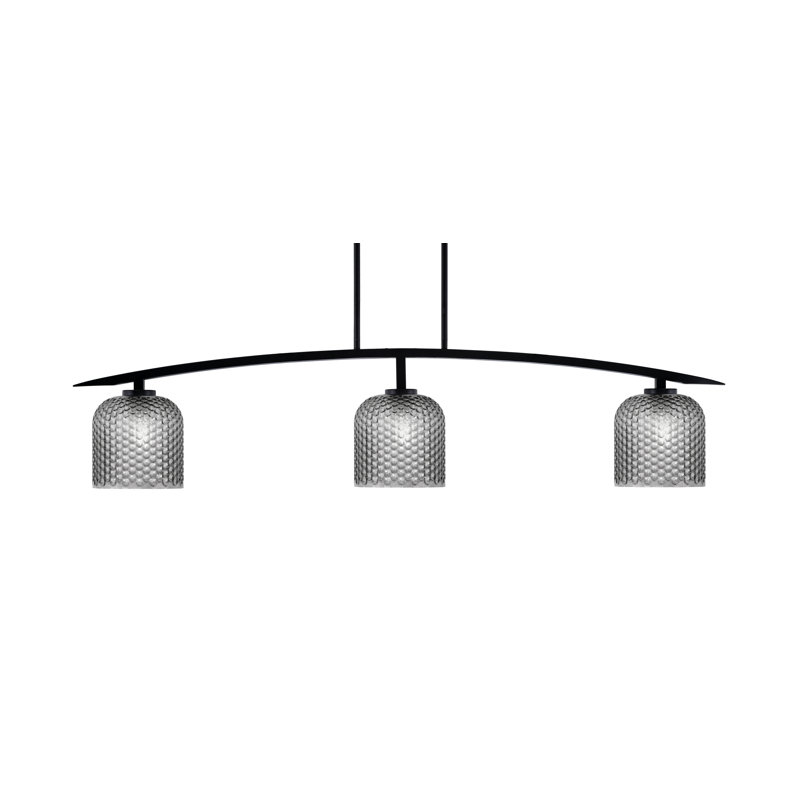 Bar 3 lumières avec verre texturé fumé 7 po, Noir mat