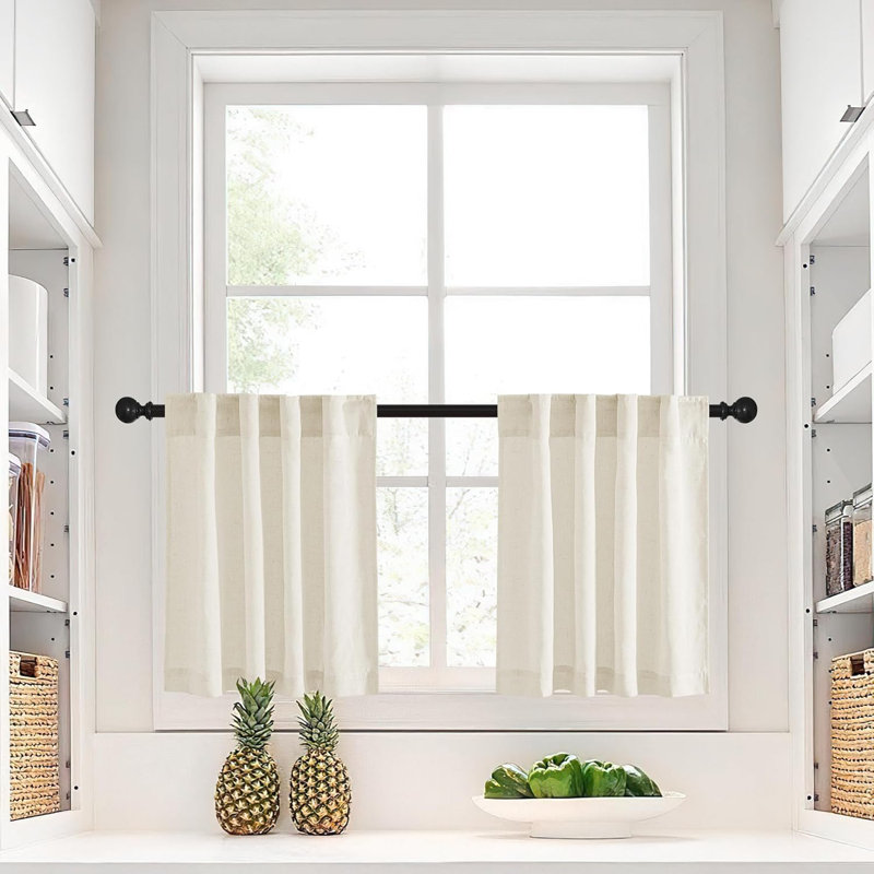 Natural Linen Back Tab Curtains for Kitchen Over Sink, Rod Pocket Short Drapes Light Filtering Sheer Farmhouse Window Valances Covering for Bedroom, 2 Panels.