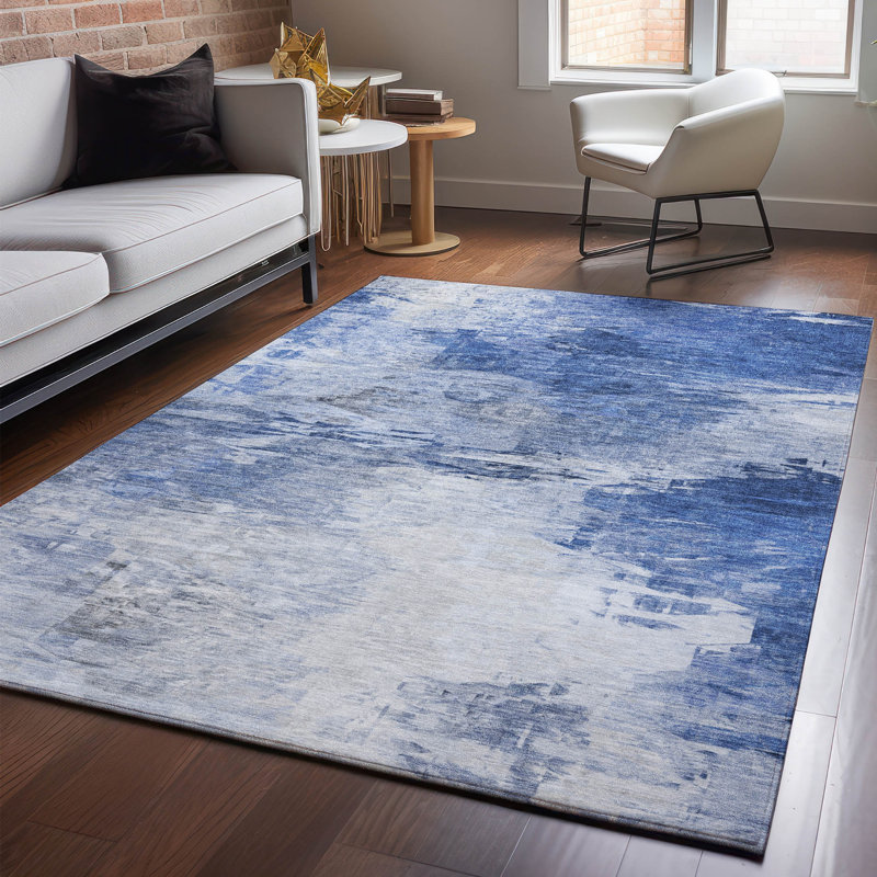 Tapis bleu 8 pi x 10 pi lavable à la machine Premium Cerrito AMF595, Rectangulaire 8 pi x 10 pi
