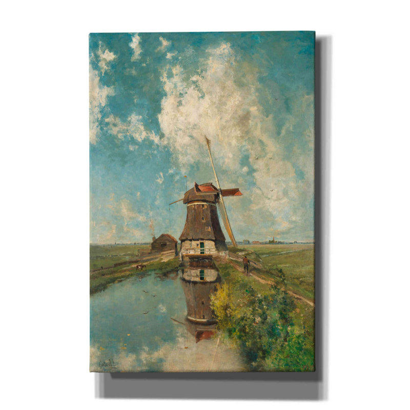 «Un moulin à vent sur une voie navigable Polder v. «1889» par Gabriel, estampe numérique sur toile