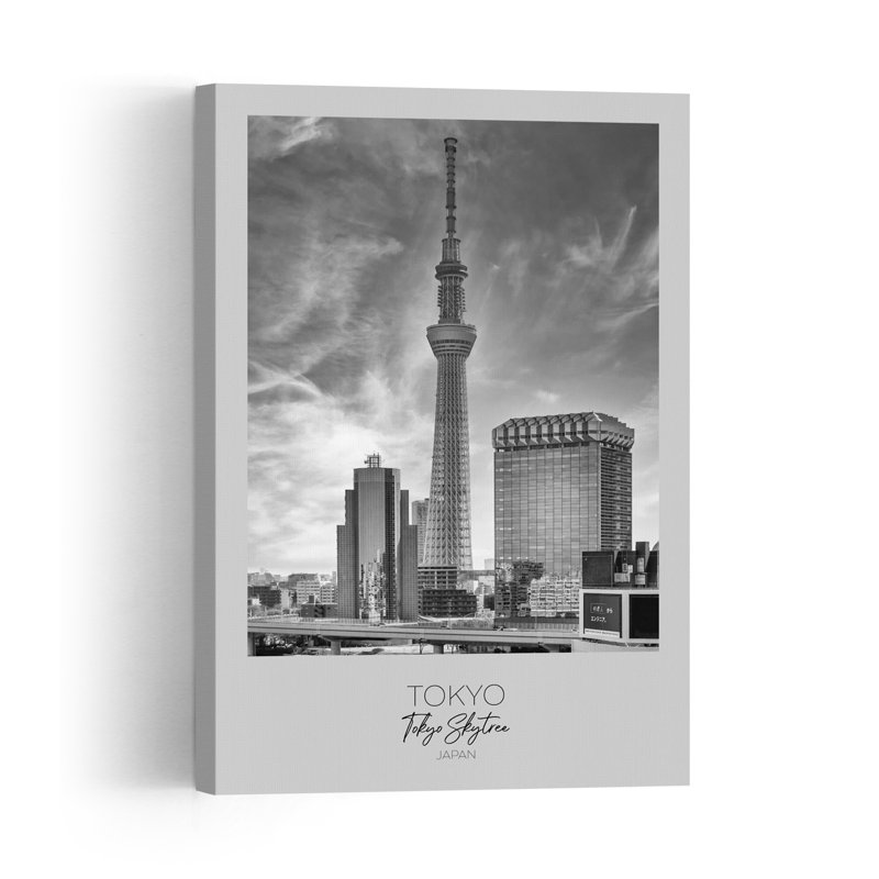 Tokyo Skytree Cityscape Modern Abstract Architecture City Wall Art Print by Melanie Viola - Wrapped Canvas Print