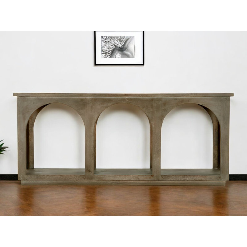 77" Brown Solid Wood Distressed Console Table With Arch Detailing