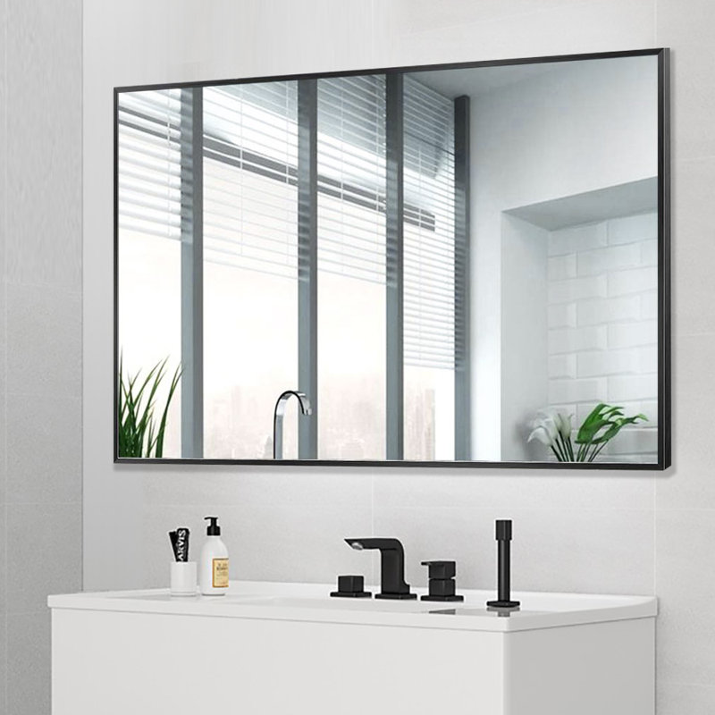 Jarrell Metal Flat Wall Mirror, Black