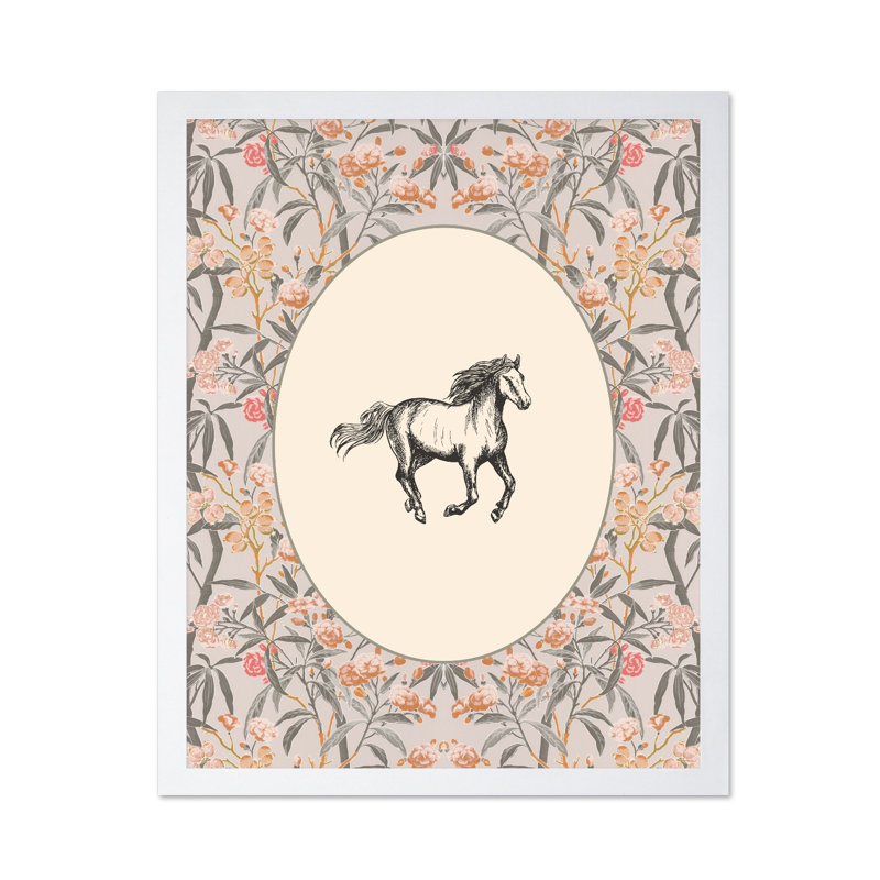 Cheval qui court, Affiche, H 12 po x l 16 po, Encadrement blanc