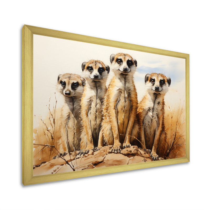 Impression sur toile, "Afrique suricate", Encadrement doré, H 16 po x l 32 po x P 1 po