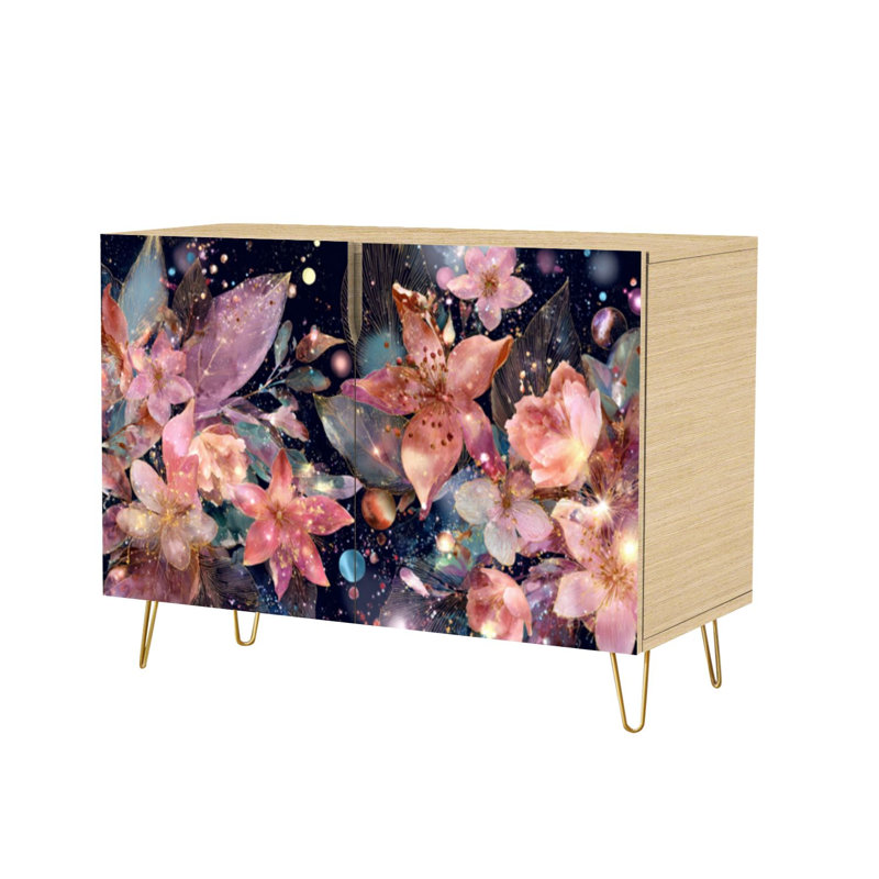 Buffet Buffet avec rangement Fantasy Space Garden Design floral pour avec 2 portes pour le salon et la cuisine