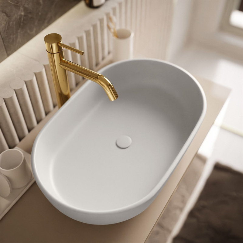 80 mm Wall Mounted Combined Vanity Unit with Vessel Ceramic Basin, Oval, without mirror