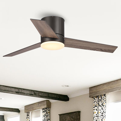 48" Figgs 3 - Blade LED Flush Mount Ceiling Fan with Remote Control and Light Kit Included