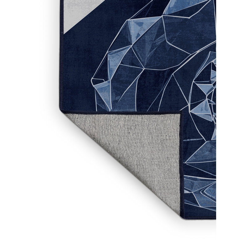 Tapis bleu lavabo lavable à la machine à motif géométrique moderne de dragon Peirsen, 8x10