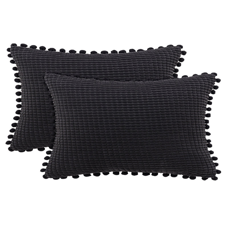 Housse de coussin rectangulaire en mélange de coton , Noir, Polyester/ Bourre en polyester