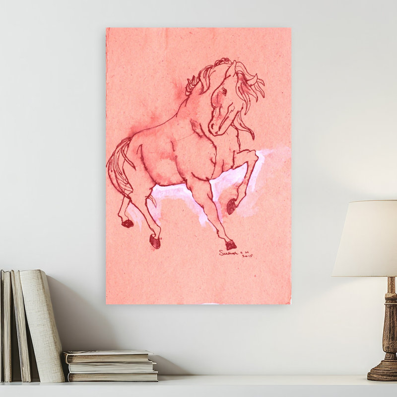 Art mural majestueux étalon rouge contemporain, 24" H x 16" W