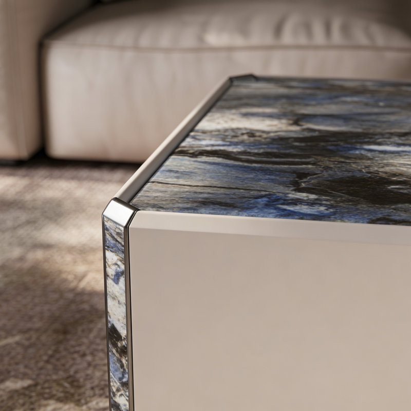 Table basse rectangulaire en ardoise à 4 tiroirs, Bleu, H 16,53 po x L 59,05 po x l 31,49 po, Gris