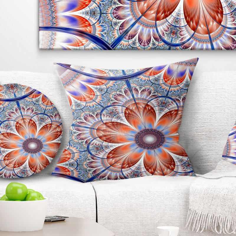 Grand coussin floral fractal, 18 po x 18 po, Coussin décoratif