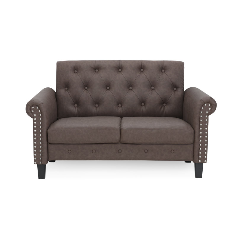 Geertruidenberg 54.2'' Faux Leather Loveseat, Brown Faux Leather