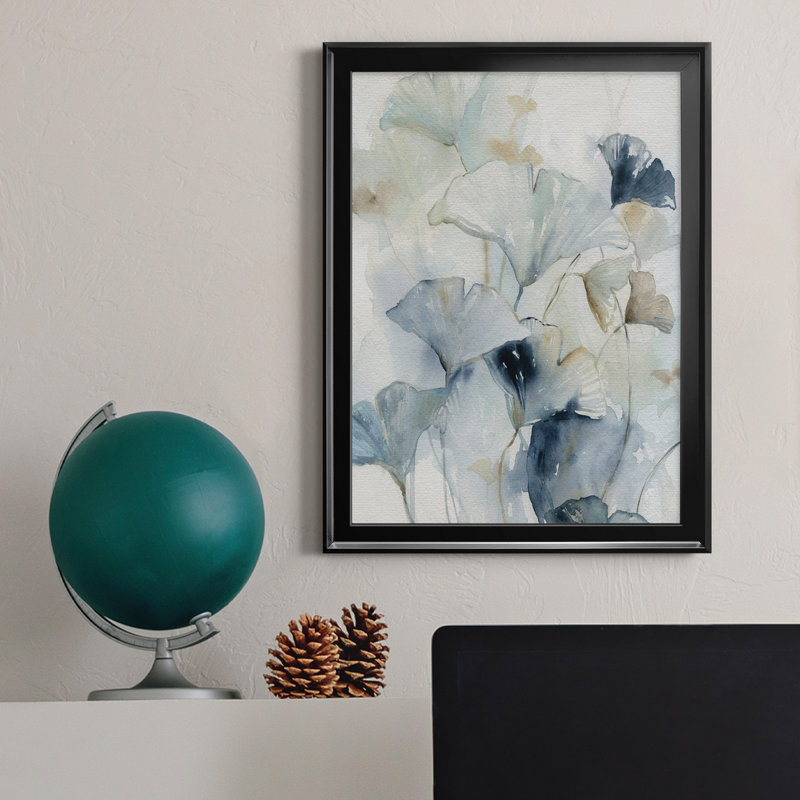 Indigo Ginkgo I - Peinture sur toile encadrée, H 24,5 po x l 18,5 po x P 1,5 po, Noir