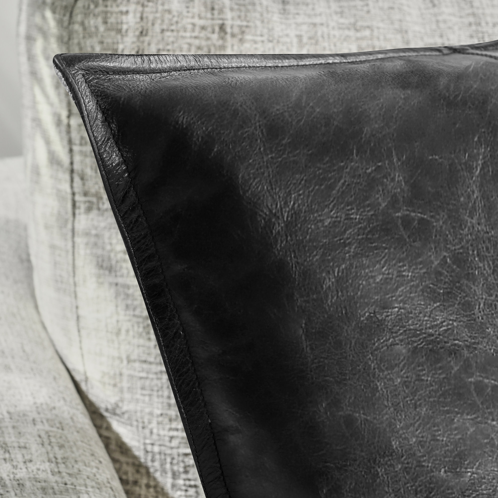 Cutler Leather Accent Pillow, Black, 14" x 26", Rectangular