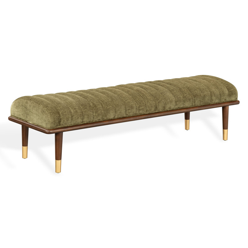 Celynn Velvet Upholstered Bench, Olive Green Velvet
