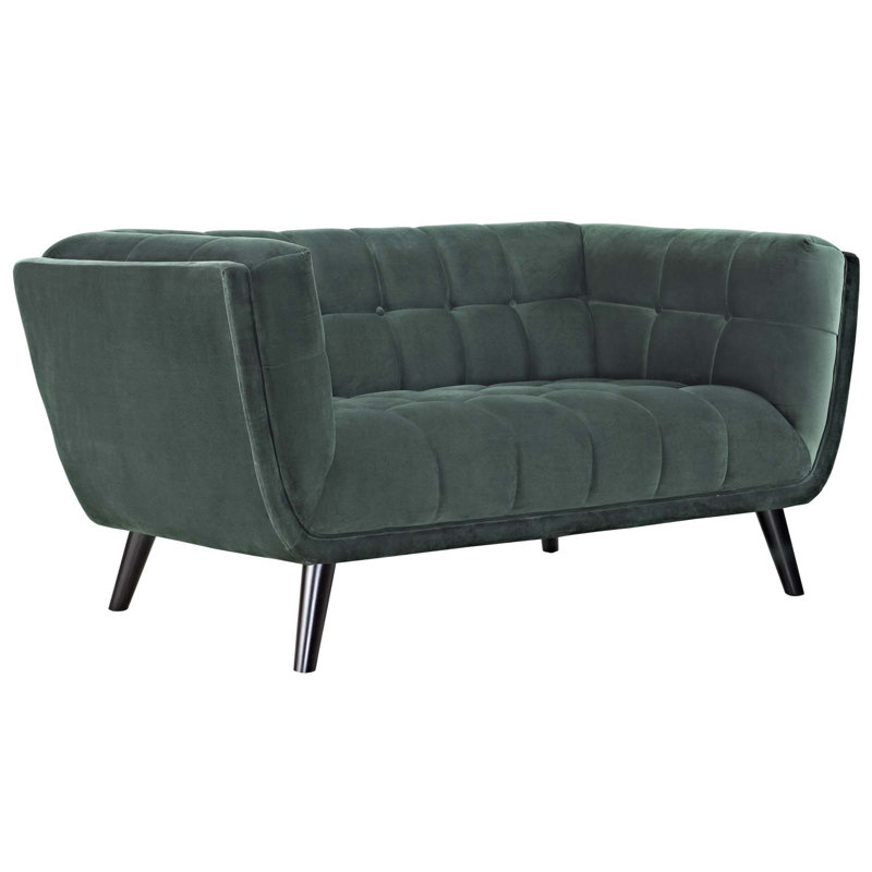 Bestow 64.5" Velvet Flared Arm Chesterfield Loveseat, Green