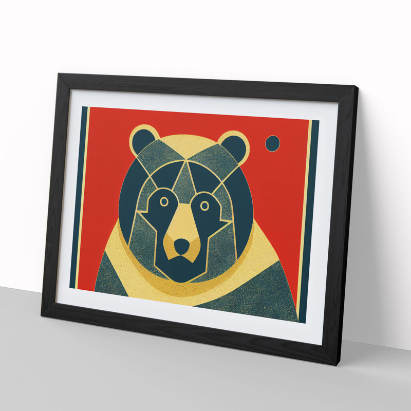 Art Deco Bear - Single Picture Frame Print, 46cm H x 64cm W, Black
