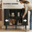 Buffet, armoire de rangement à lattes, noir