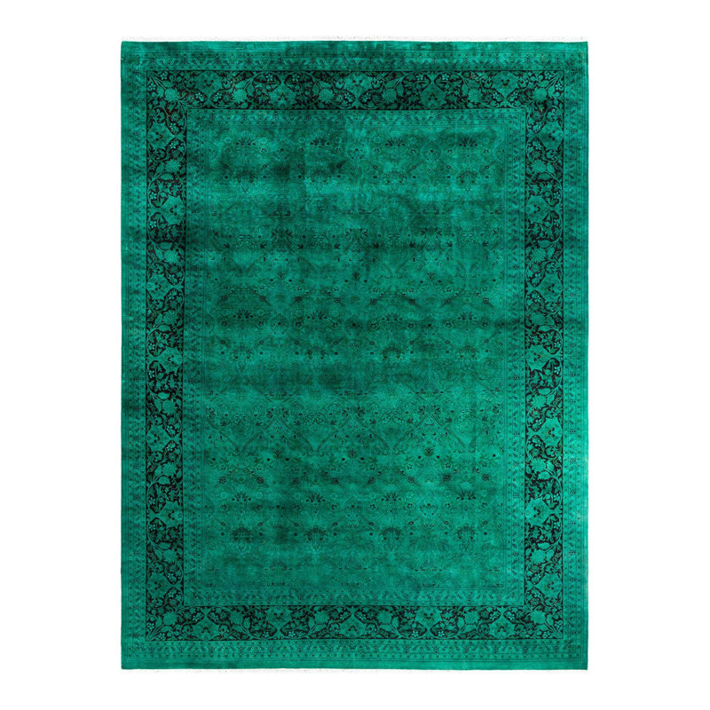 Tapis vert / noir 10 pi 1 po x 13 pi 6 po Oney-of-a-Kind Overyed