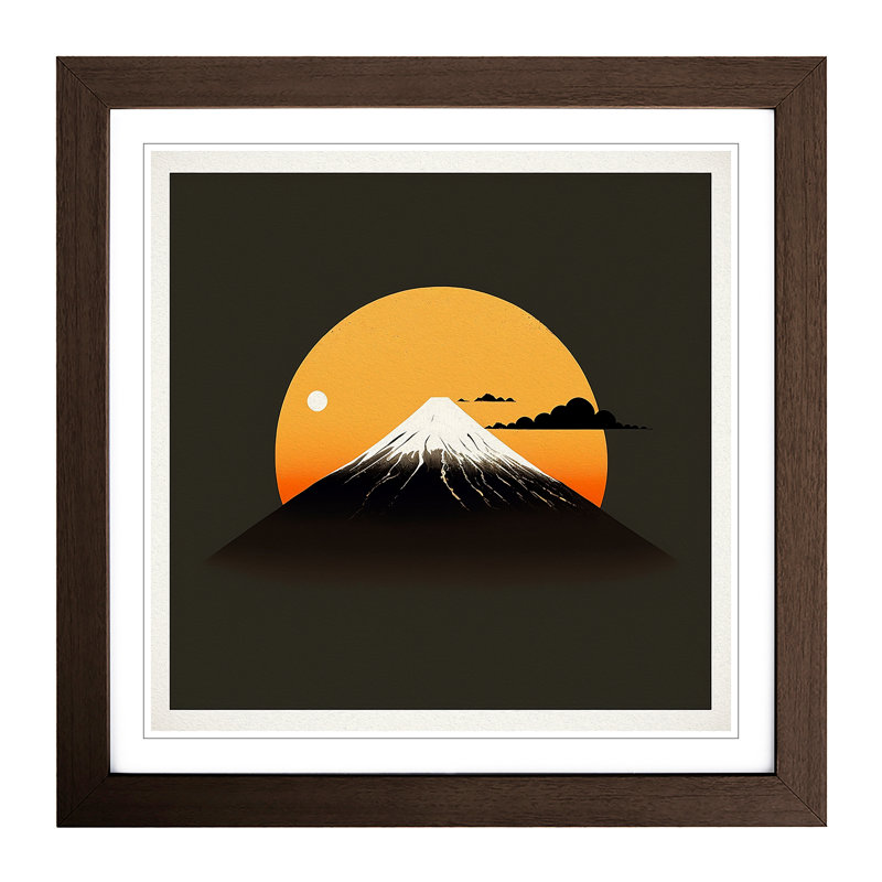 Mount Fuji Minimalism - Single Picture Frame Print on Wood, Walnut