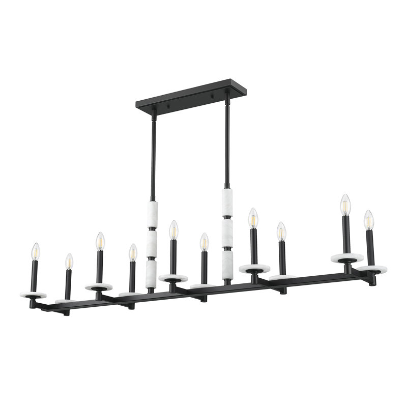 Lustre linéaire moderne Burdine, H 16 po x l 12 po x P 56 po, Noir mat, 10 lumières