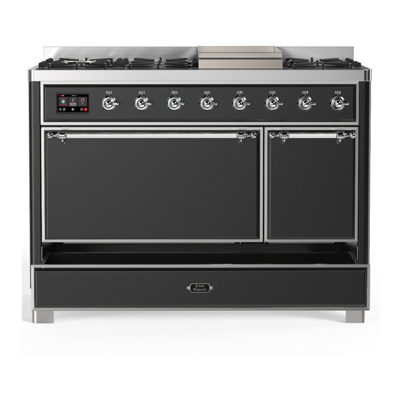 Majestic III Series 48 Inch Dual Fuel Range with 5 Sealed Burners, Griddle, Frenchtop in Matte Graphite (Natural Gas, Burnished Trim)