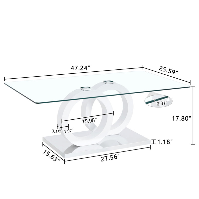 Coffee Table With Glass Top For Living Room, Clear/Natural Wood