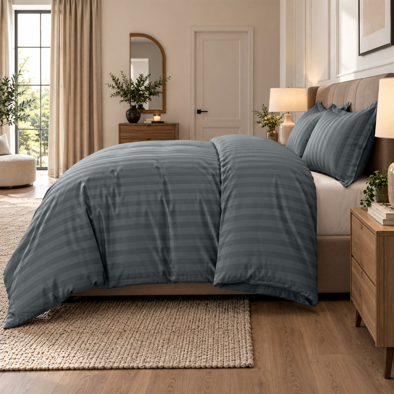 Microfiber Striped Duvet Cover Set with Pillowcases Included, Single Duvet Cover Set + 1 Pillowcase, Grey