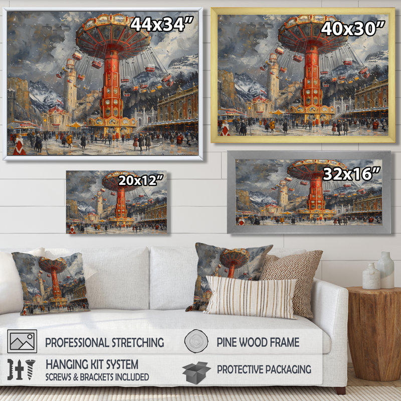 Troene - Amusement Parks Wall Art Living Room, Encadrement argenté, H 16 po x l 32 po x P 1 po
