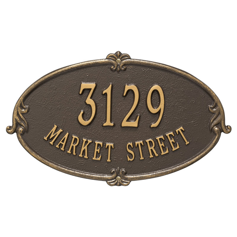Plaque d'adresse murale standard sur 2 lignes personnalisée Monte Carlo, Bronze/Doré, Oui