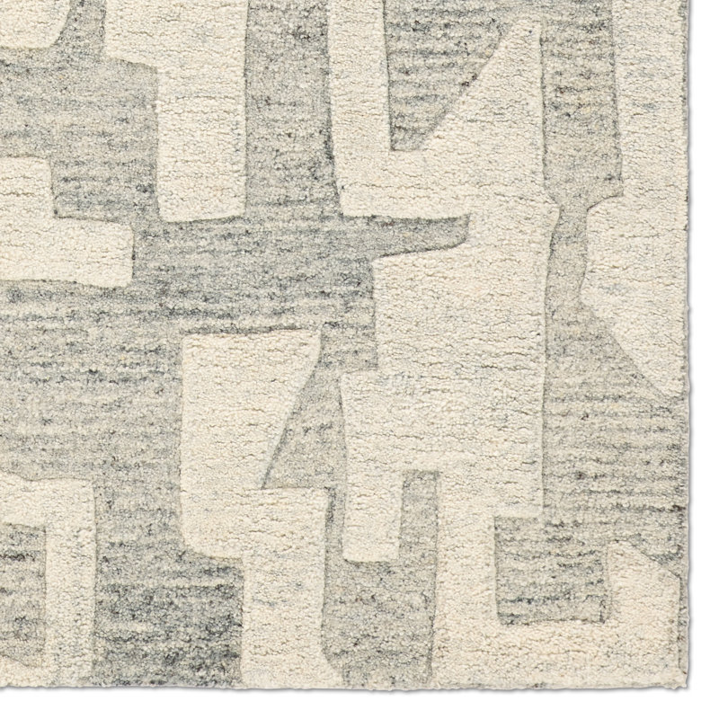 Nikki Chu by  Eminence MNK02 Handmade Abstract Gray and Cream Area Rug, Rectangle 7'9" x 9'9"