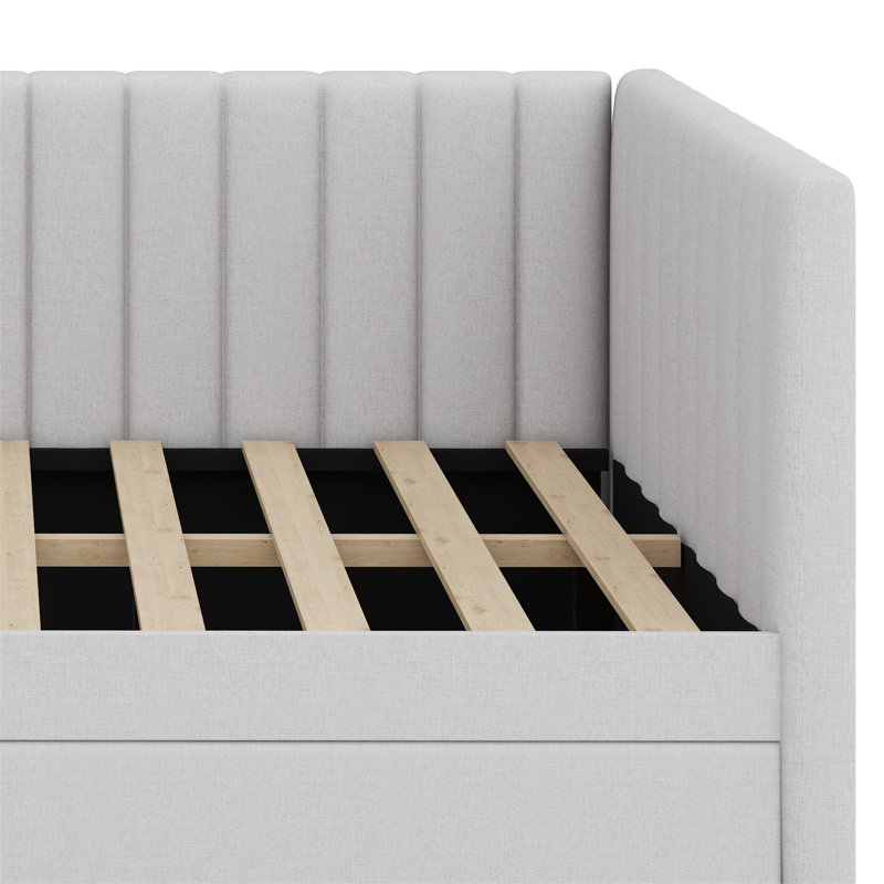 Full-Sized Upholstered Daybed Featuring Two Storage Drawers, Beige
