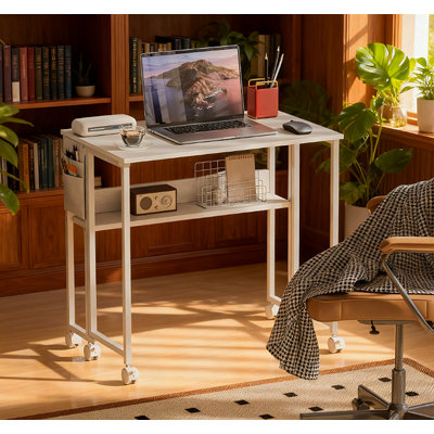 Bureau d'ordinateur pliable avec sac de rangement, tablette et roulettes pour petits espaces de bureau à domicile | Idée de cadeau