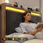 Base de lit plateforme moderne avec tête de lit à DEL et station de charge - support silencieux Eva, base robot aspirateur-1176057639