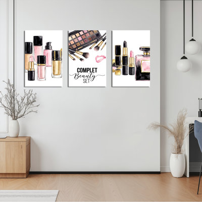 Ensemble de 3 aquarelles sur toile, ensemble de 3 décorations à thème de beauté pour salle de bain ou salon