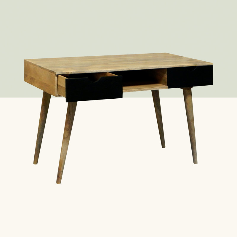 Rousseau Solid Wood Writing Desk, Brown/Black