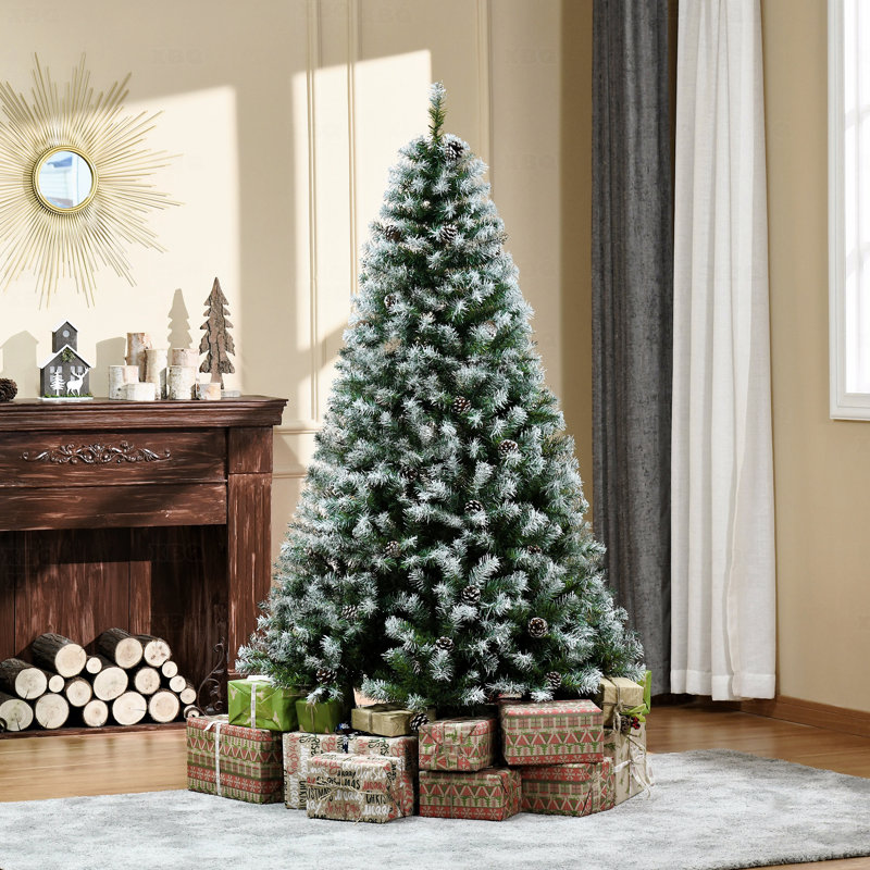 Sapin de Noël artificiel enneigé 6 pi., Branches réalistes, 61 pommes de pin, 800 branches