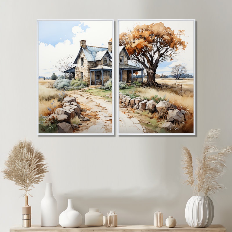 «Farmhouse Patterns An II - Farm Large Wall Art, lot de 2», 36" H x 48" W, Impression encadrée flottante, White