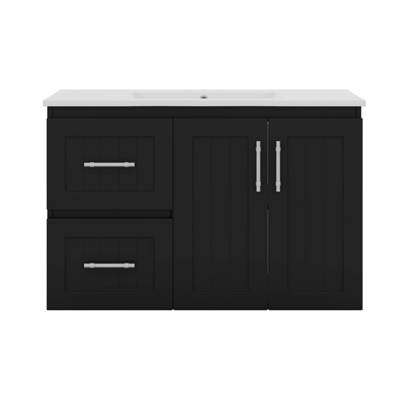 Meuble-lavabo mural 36 po, 2 tiroirs, tablette réglable, Noir
