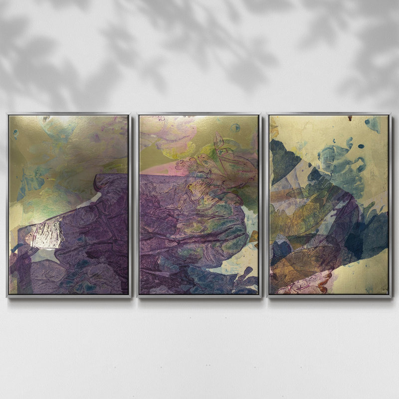 «Monet's Landscape IV», ensemble de 3 toiles encadrées, H 40 po x l 78 po, Argent