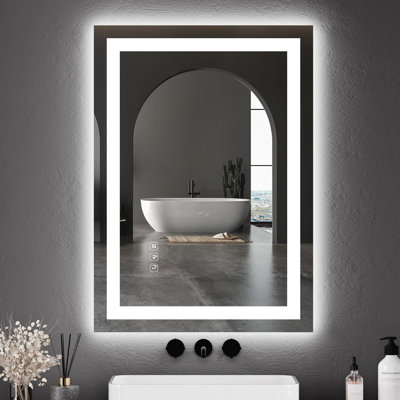 Led Bathroom Mirror With Front And Backlit, Stepless Dimmabl, Anti-Fog, Shatter-Proof, Memory