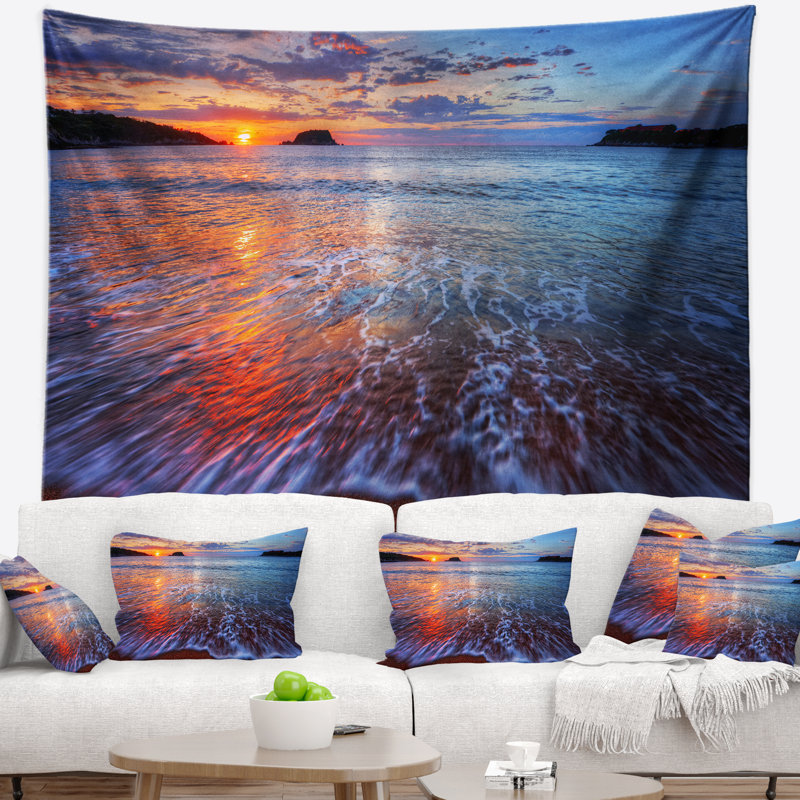 Tapisserie «Seashore Placid Shore» et nuages fantaisistes, H 50 po x l 60 po