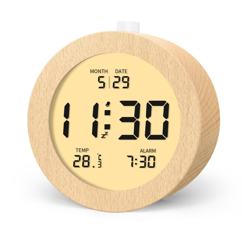 Digital Wood Electric Alarm Tabletop Clock Natural Wood