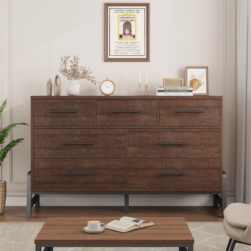 Capacity 7-Drawer Cabinet. Black 52-Inch  Freestanding Storage Unit. Walk-In Closet or Living Room Organization System, Brown