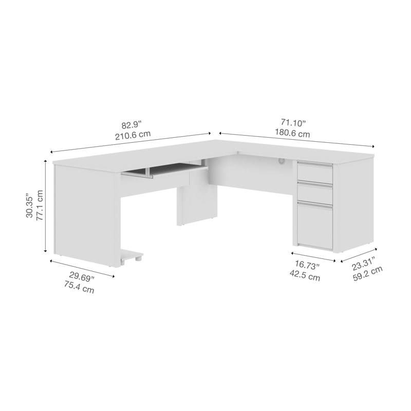 Bureau en L de 72 pouces avec tiroirs et plateau à clavier en Antigua et noir, Antigua / noir