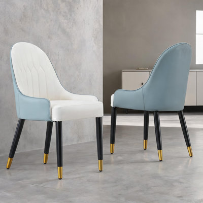 Modern Dining Chairs Set Of 2 Pcs Faux Leather Dining Chair With Metal Legs For Living Room/Dining Room/Reception Room(White+Blue)