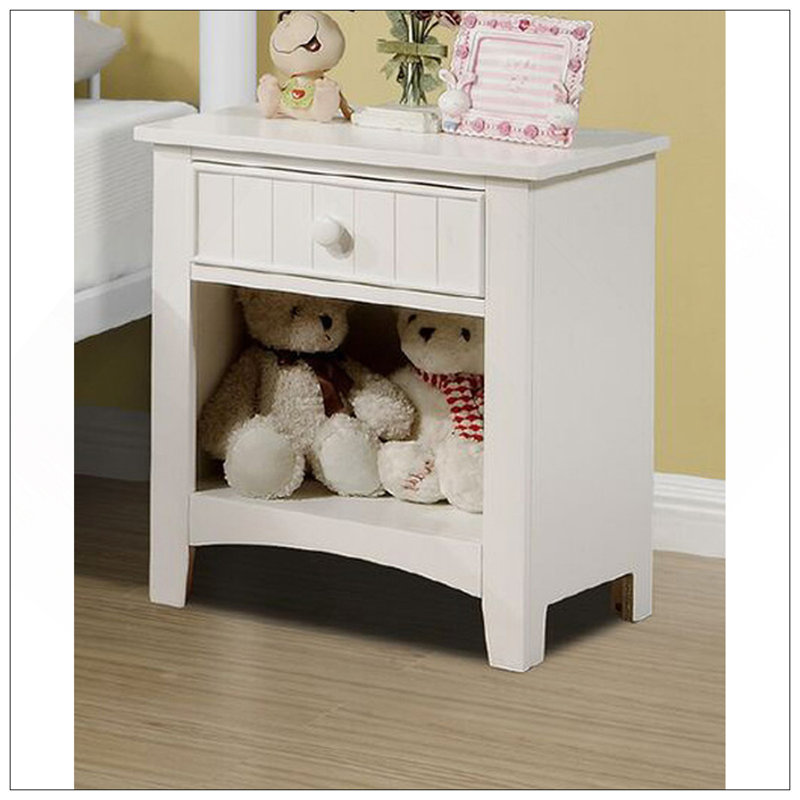 Table de chevet blanche moderne avec tiroirs de rangement spacieux et fabrication en panneau de fibres à densité moyenne durable, parfaite pour les chambres contemporaines.